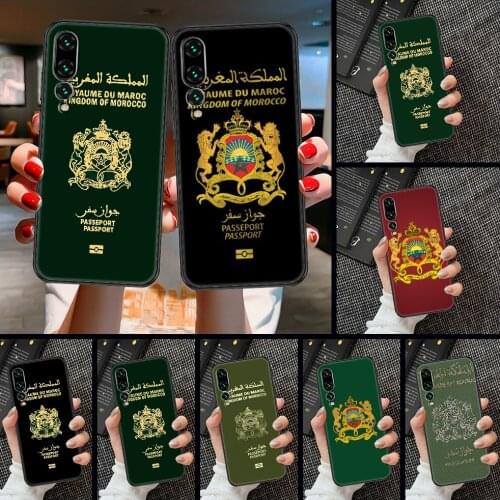 Morocco Flag Passport Phone case For Huawei P Mate P10 P20 P30 P40 10 20 Smart Z Pro Lite 2019 black tpu waterproof silicone