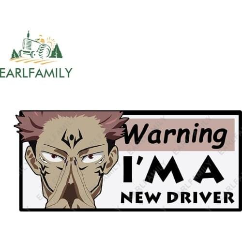 EARLFAMILY 20cm x 8.92cm for Jujutsu Kaisen New Driver Warning Car Accessoires Stickers Waterproof Decal Sunscreen Windows Decor