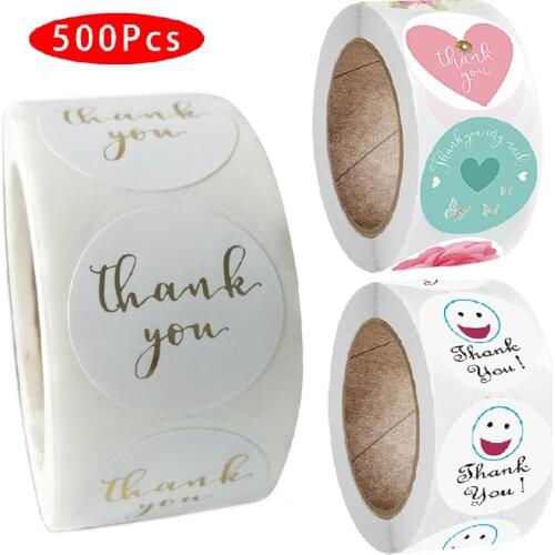 500Pcs/set Cute Flower Thank You Sticker Circle Aesthetic Scrapbooking Scratch Off Seal Label Stationery Journal Travel Thing