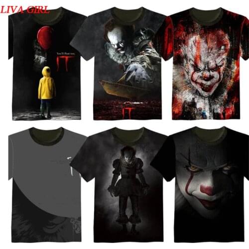 2019 New movie IT Pennywise Clown Stephen King 1990 2019 Horror Movie T-Shirt Cosplay Tee