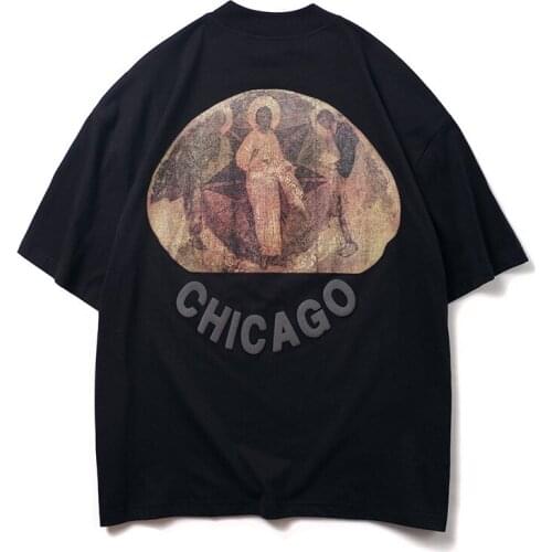 Embroidery Men New luxury Chicago Jesus is King T Shirts T-Shirt Hip Hop Skateboard Street Cotton T-Shirts Tee Top kenye #N295