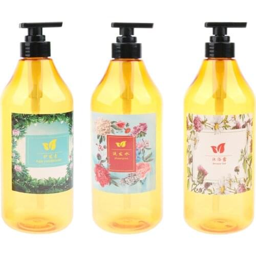 3 Pieces 1000ml Refillable Pump Bottle Empty Shampoo Dispensing Container Suit for Home or Travel