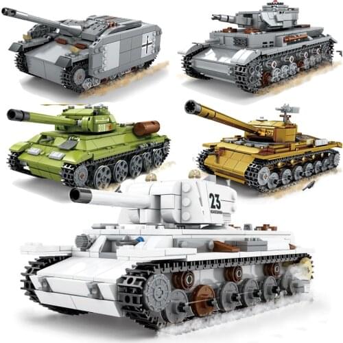 WW2 Heavy Tanks Military Vehicle Army Sherman M4 Model Building Bricks Blocks World War 2 Germany Soviet T34 Sets Pershing