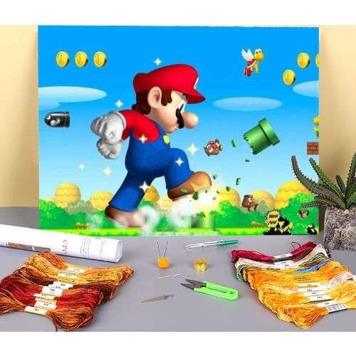 Carton Mario Pre-Printed 11CT Cross-Stitch Embroidery Complete Kit DMC Threads Knitting Painting Hobby Handicraft Magic Sales