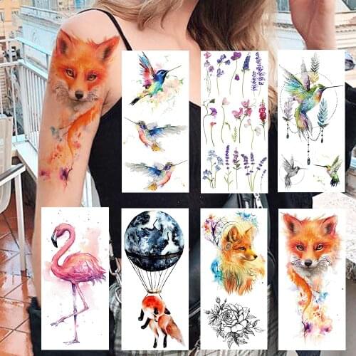 Colorful Fox Hummingbird Temporary Tattoos Sticker Realistic Fake Jewelry Lavender Planets Tattoo For Women Sexy Body Art Tatoos