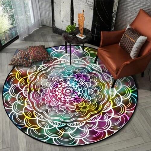 Indian Mandala Round Carpet Classic Ethnic Geometric Flower Sofa Living Room Area Rugs European Retro Bedroom Non-Slip Floor Mat
