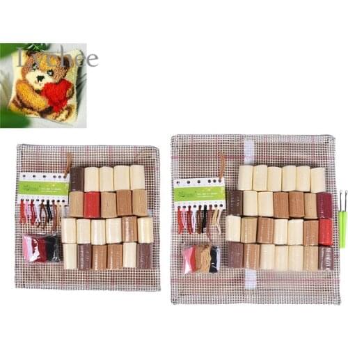 Lychee Life Cartoon Love Bear Pattern Latch Hook Kits Unfinished Embroidery Pillowcase DIY Needlework Material Supplies