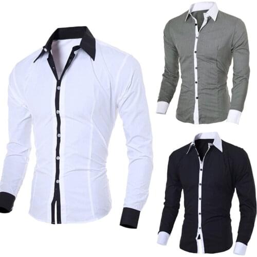 Mens Shirts Fashion Personality Mens Casual Slim Long-sleeved Shirt Top Blouse Black White Men Shirt style