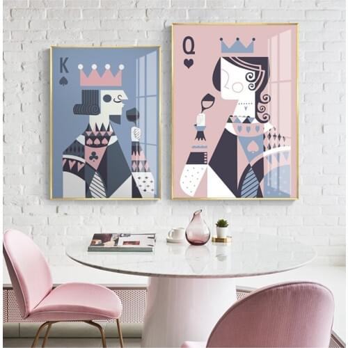 Game Art Poker King Queen Poster Couple Love Cheers Canvas Painting Prints Abstract Wall Art Decoration for Bedroom Chess Room