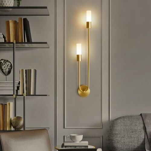 Nordic Golden Led Wall Lamp for Bedroom Bedside Living Room TV Background Corridor Stairs Aisle Copper Bracket Lighting Fixtures