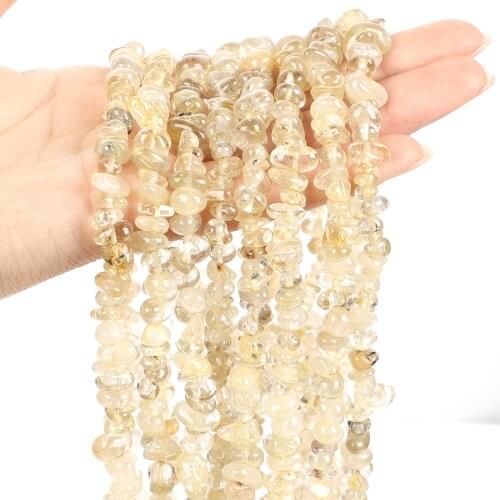 Natural Stone Gold Rutilated Quartz Irregular Shape Freeform Chip Beads For Jewelry Making DIY Charm Bracelets Necklace 3-5-8MM