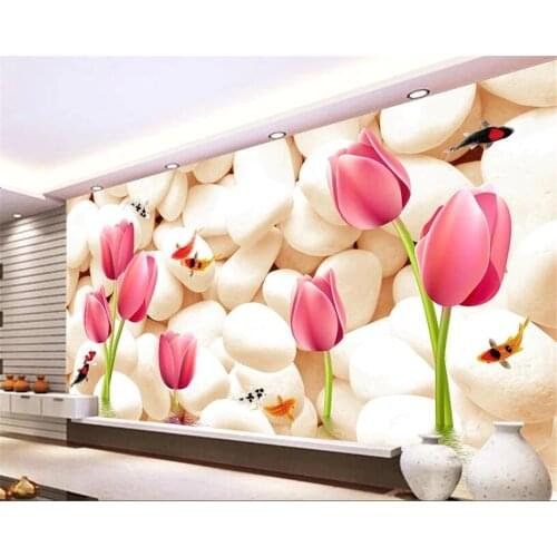 Beibehang Custom living room headboard background wall 3d wallpaper stereo cobblestone tulip decorative painting wallpaper 3d