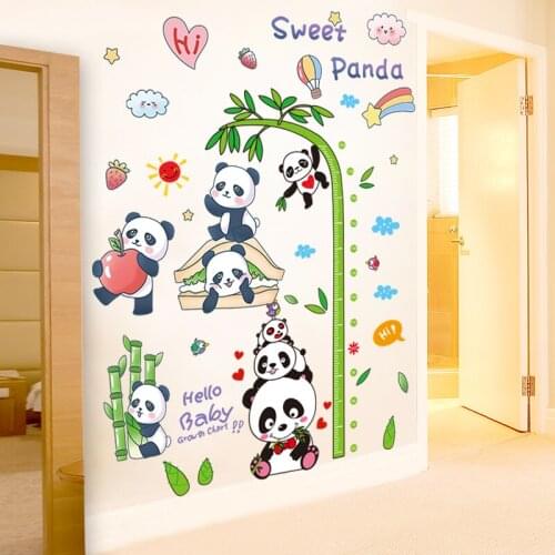 [SHIJUEHEZI] Pandas Animals Wall Stickers DIY Cartoon Bamboo Wall Decal for Kids Room Baby Bedroom Kitchen Home Decoration