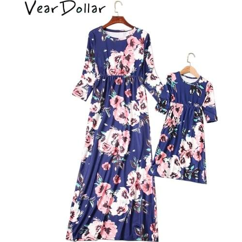 VearDoller Mother and Daughter Dress 2018 New Long Sleeve Bohemia Style Flower Dress Fashion Family Matching Outfits