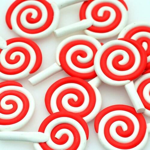 10PCS Hand Made Polymer Clay Red-White Strips Lollipops-Dollhouse Lollipop Miniatures-Party Cake Decoration Cratfs