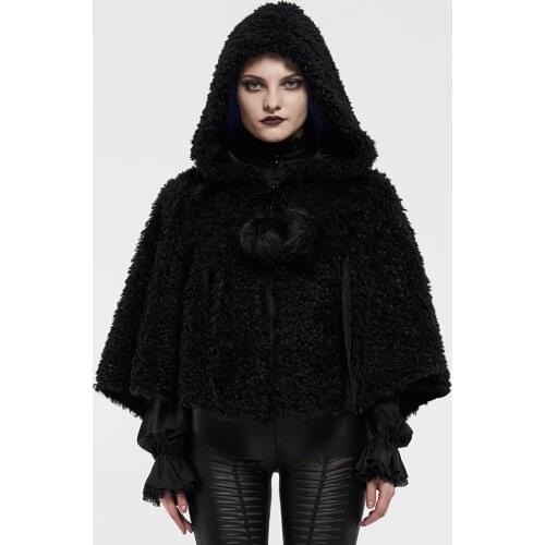 PUNKRAVE Womens Gothic Heart-shaped Hollow Lace Trim Thick Plush Shawl Lolita Ball Cap Rope Irregular Halloween Costume