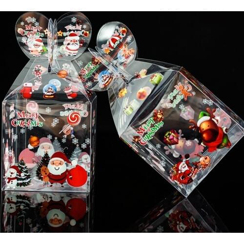 Pvc Transparent Cartoon Gift Box Packaging Large Merry Christmas Candy Box Party Favors Boxes Gift Bag Santa Claus Pattern