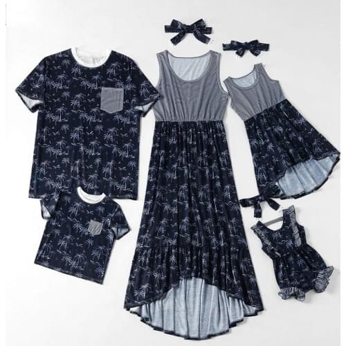 PatPat Mosaic Family Matching Coconut Tree Mommy and Me Tank Dresses Sibling Tee Rompers for Dad - Mom - Boy - Girl - Baby