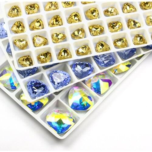 Heart Shape Diamond K9 Crystal Strass Pointback Peach Glue On Shines Rhinestones Nail Art Decoration Fabrics For Sewing Clothes