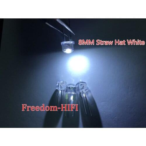 100PCS/LOT 8mm straw hat LED lamp bead are white light 0.5W F8MM power 0.5W hat light-emitting diode 3.0-3.2 6000-8000K