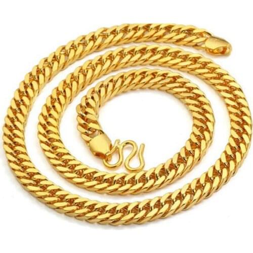Thick Chain Yellow Gold Filled Heavy Mens Necklace Double Cuban Chain 24 in