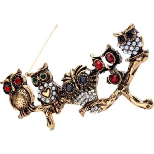 Vintage Rhinestone-studded Womens Brooch Owl Shape Brooch Alloy Colorful Painted Sweater Brooch Breastpin Clip Cardigan Brooch