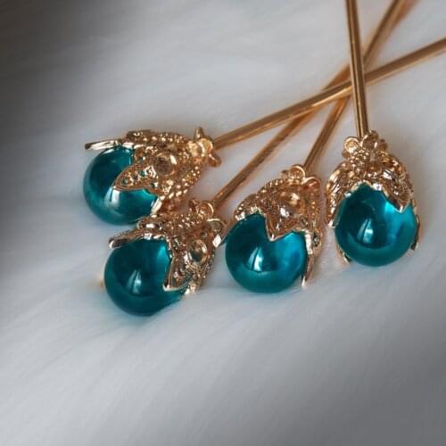 WYINYA One or four ladies Hanfu ancient style sea blue crystal ball hairpin accessories all-match fixed hair headdress