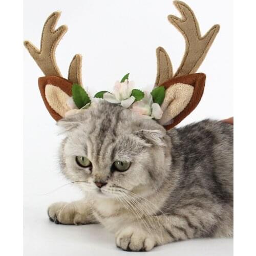 3 Size Grey Cute Antlers Elk Horns with Flower Pet Cat Dog Doggie Puppy Christmas Hairpin Cartoon Pet Hair Hoop Hat Party Decor