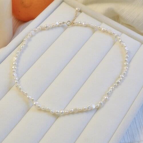 New Fashion natural real Baroque Shaped Irregularity 6-7MM Pearl Necklace 925 sterling silver metal clasp