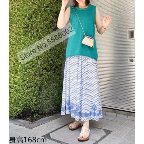 Limited Stock High-end Version Ladies Cotton Elastic High Waist Drawstring Printed Long Skirt With Lining