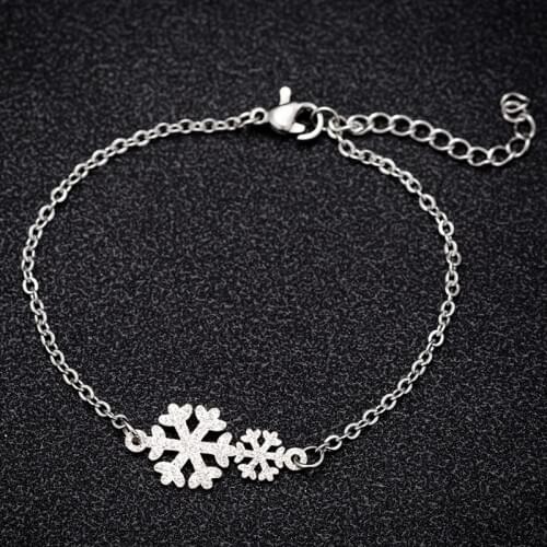 Jisensp Trendy Snowflake Strand Bracelets for Women Accessories Stainless Steel Christmas Bracelets Chain Link Bracelet Bangles