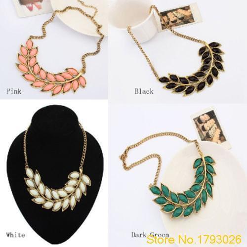 Fresh Green New Women Bib Statement Collar Chain Resin Pendant bohemian leaves necklace 4T91