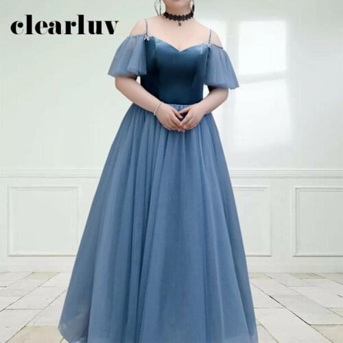 Gray blue Formal Evening Dress DR1031 Spaghetti Strap Women Party Dresses A-Line Long Vestidos De Noche Appliques Elegant Gown