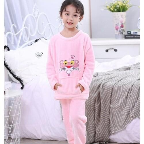New Winter Cartoon Children Pajamas Flannel Sleepwear Girls Nightwear Coral Fleece Kids Pijamas Homewear Boys Teenage Clothes