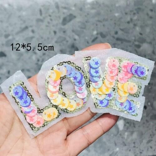 1Pcs Sequin Love Letter Patches for Clothes DIY Iron On Colorful Appliques Embroidery Applique Patch Clothing Accessory