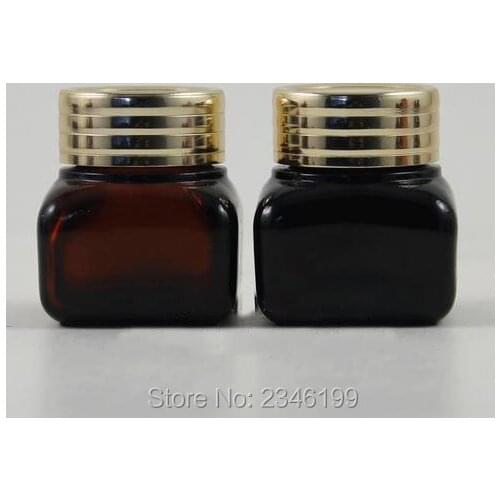 15G 15ML Cosmetic Glass Sample Jar, with Gold Aluminum Cap, Brown Color Square Glass With Screw Lid Packing Container, 25pcs/lot