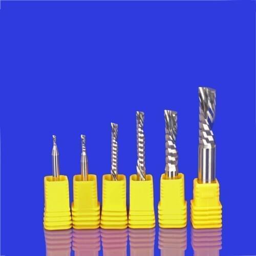 2pc SHK 3.175mm 4mm 5mm 6mm AAA Left Spiral Milling Cutter Down Cut One Flute Router Bit CNC End Mill Carbide Milling Cutter