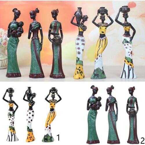 African Figures Sculpture Tribal Lady Figurine Statue Table Stand, Home Art Decor, Set