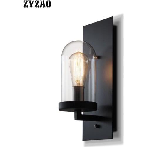 American Rural Industry Retro Wall Lamp Balcony Corridor Personality Bedside Wall Light Vintage Porch Edison Iron Glass Wandlamp