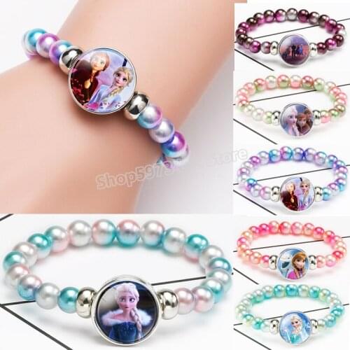 Frozen Elsa Elsa Anna Bracelet Princess Beaded Bracelet Cute Girl Cartoon Wristband Colorful Friendship Jewelry Xmas Gifts