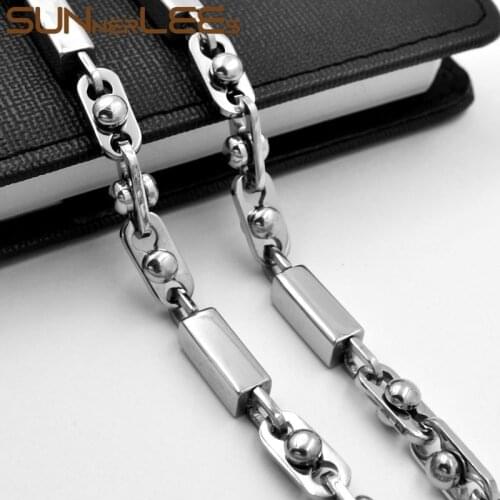 SUNNERLEES Fashion Jewelry Stainless Steel Necklace 6mm Geometric Beads Link Chain Silver Color Men Women Gift SC145 N