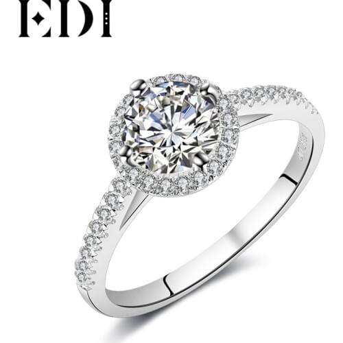 EDI Luxurious Halo 1ct Moissanites Diamond 14k 585 White Gold Engagement Rings For Women Wedding Bands Jewelry