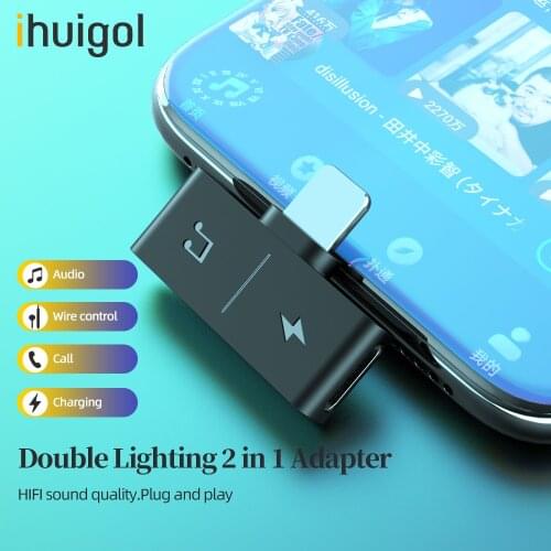 Ihuigol 2 in 1 Audio Headphone Adapter Splitter Dual Lighting Cable Connector Charging For iPhone 12 11 Pro XS Max 8 7 Converter