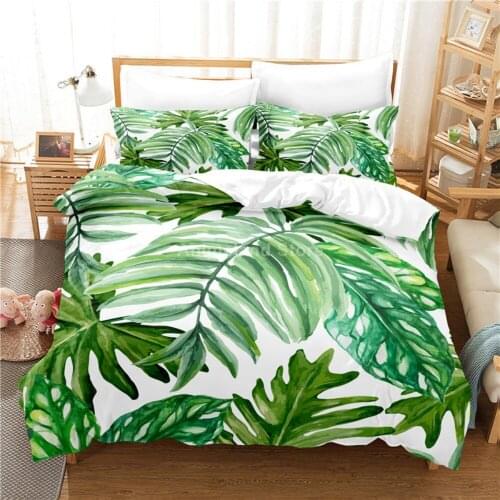 Ins Style Green Leaves Bedding Set Fashion 3D Print Comforter Luxury Queen King Single Size Duvet Cover Set Home Textile Decor