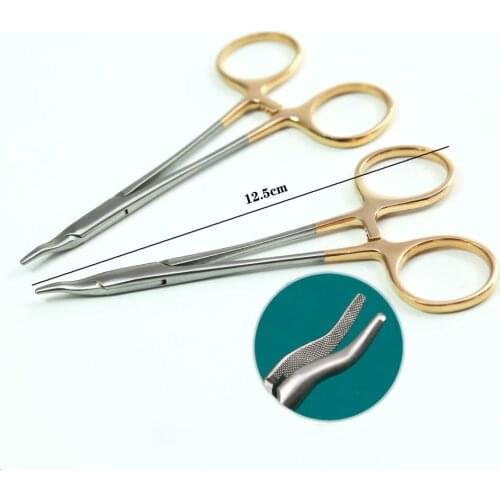Nose Bent Needle Holder 12.5cm Stainless Steel Golden Handle Nasal Needle Holder Nose Job Set