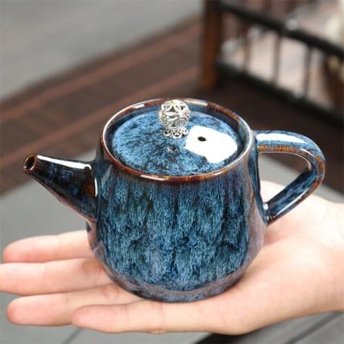 Ceramic Temmoku Glaze Teapot Creative Household Kettle Tea Set Retro Japanese Style Porcelain Teapot Office Kung Fu Water Pot