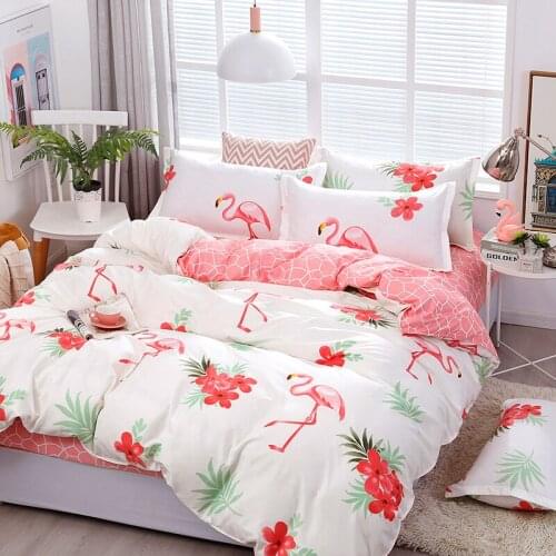 Flamingo Pink White Flower Modern Elegant Comforter Bedding Set Fashion King Queen Twin Size Bed Linen Duvet Cover Sets Gifts