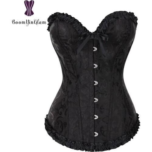 Free shipping Europe style bow design brocaded corselet lace up corset and bustier size xs-6xl Fish Boned Waist Slimming Cincher
