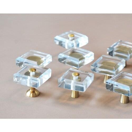 Square Crystal Glass Handle Pure Copper Crystal Handle Light Luxury Single Hole Handle Drawer Cabinet Handle