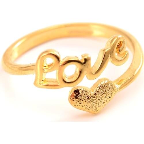 Fashion 24 k Fine Solid Gold GF Heart Shaped Cute Love Word Art Ring For Woman Female Statement Engagement Party Jewelry